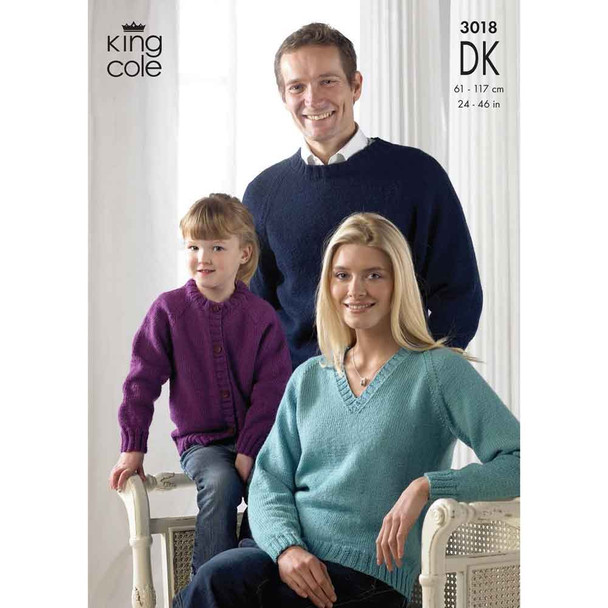 Family Sweaters and Cardigan Knitting Pattern | King Cole Merino Blend DK 3018 | Digital Download - Main Image