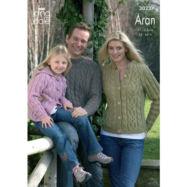 Family Sweater, Cardigan and Hooded Jacket Knitting Pattern | King Cole Merino Blend Aran 3023 | Digital Download - Main Image