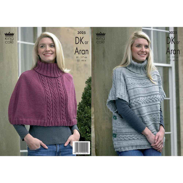 Ladies Capes Knitting Pattern | King Cole Merino Blend DK and Fashion Aran 3025 | Digital Download - Main Image