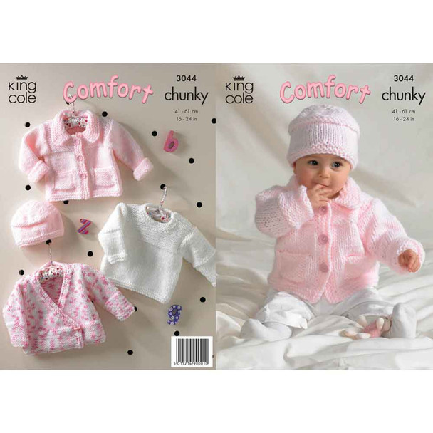 Baby Jacket, Sweater, Cardigan & Hat Knitting Pattern | King Cole Comfort Chunky 3044 | Digital Download - Main Image