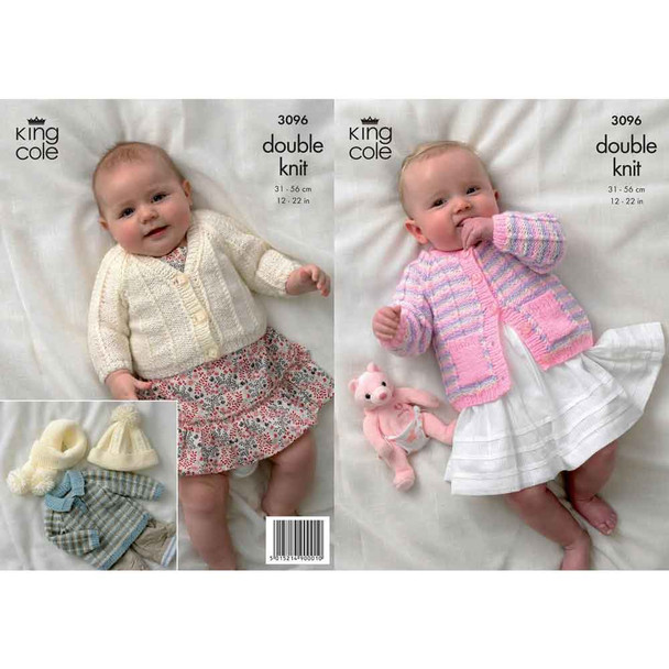 Baby Cardigans, Sweater, Hat and Scarf Knitting Pattern | King Cole Big Value Baby DK 3096 | Digital Download - Main Image