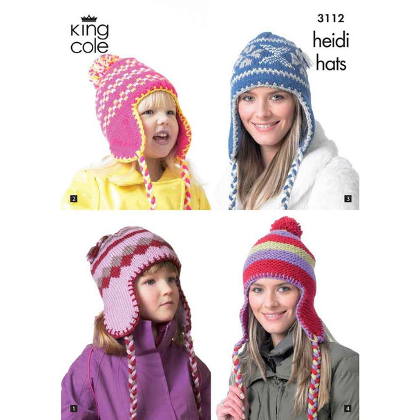 Family Hats Knitting Pattern | King Cole DK, Merino Blend Aran, Fashion Aran, and Magnum Chunky 3112 | Digital Download - Main Image