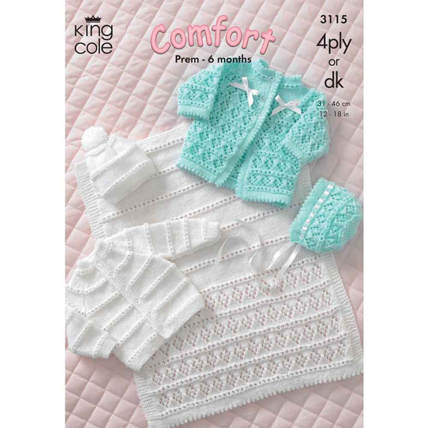 Baby Coat, Cardigan, Bonnet, Hat and Pram Cover Knitting Pattern | King Cole Comfort DK or 4 Ply 3115 | Digital Download - Main Image
