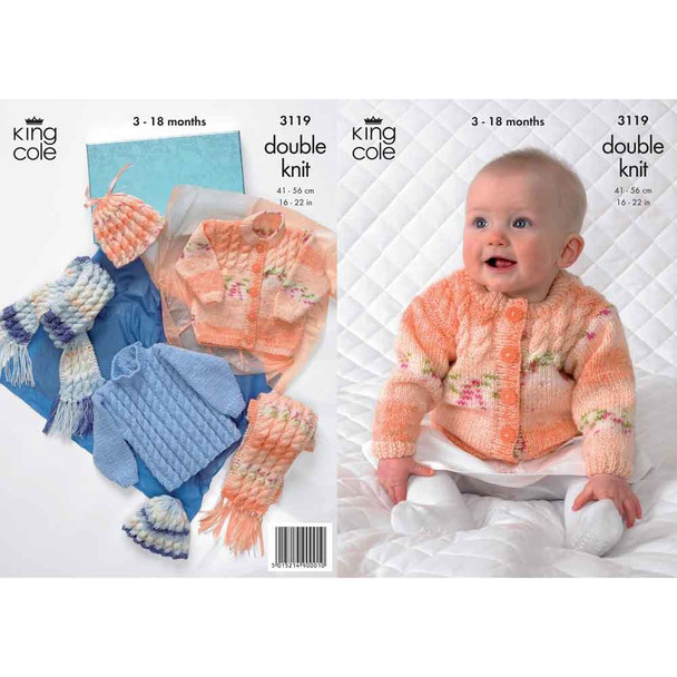 Baby Cardigan, Sweater and Hat Knitting Pattern | King Cole Splash DK 3119 | Digital Download - Main Image