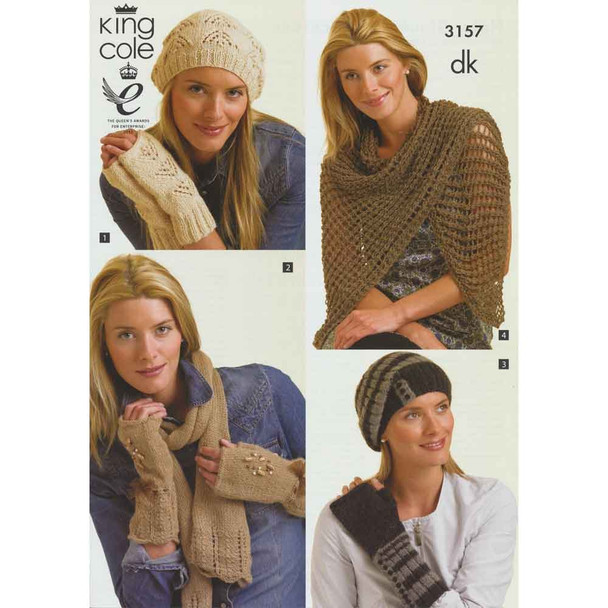 Women Hats, Gloves & Scarves Knitting Pattern | King Cole Baby Alpaca DK 3157 | Digital Download - Main Image