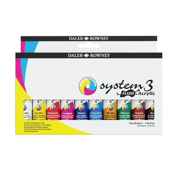 Daler Rowney System 3 Fluid Acrylic Set | 10 x 29.5ml tubes - Main Image