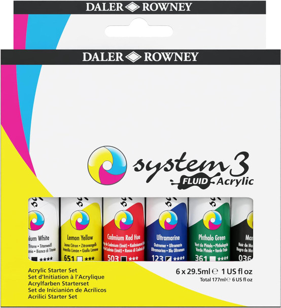 Daler Rowney System 3 Fluid Acrylic Set | 6 x 29.5ml tubes (139029100) - Main Image