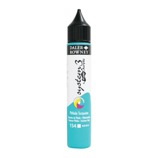 Daler Rowney System 3 Fluid Acrylic | 29.5ml Bottles - Phthalo Turq