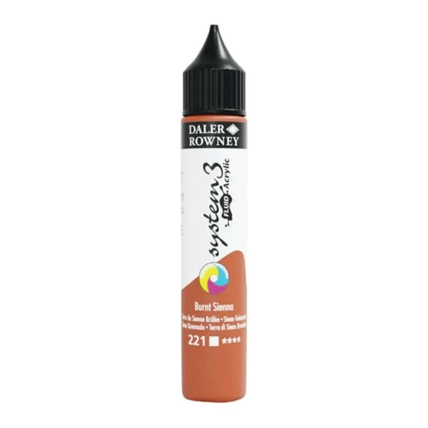 Daler Rowney System 3 Fluid Acrylic | 29.5ml Bottles - Burnt Sienna