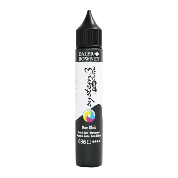 Daler Rowney System 3 Fluid Acrylic | 29.5ml Bottles - Mars Black