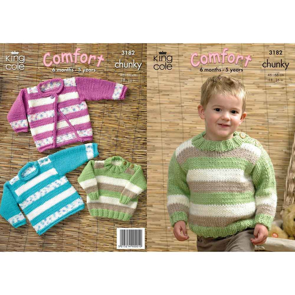 Children's Sweater and Cardigan Knitting Pattern | King Cole Comfort Chunky 3182 | Digital Download - Main Image