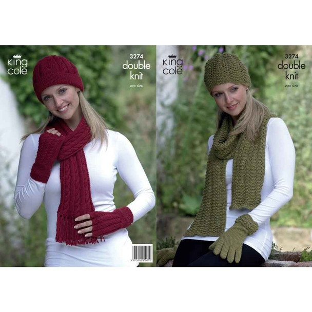 Ladies Hat, Scarves and Gloves Knitting Pattern | King Cole Baby Alpaca DK 3274 | Digital Download - Main Image