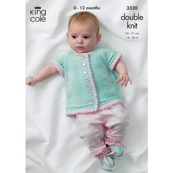 Baby "Girl's Own" Cardigan, Shoes and Pram Cover Knitting Pattern | King Cole Bamboo Cotton DK 3320 | Digital Download - Main Image