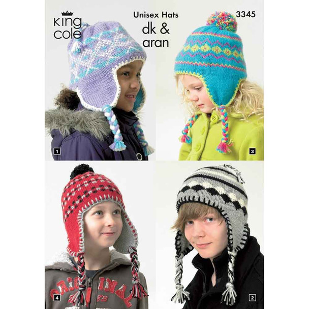 Children Unisex Hats Crochet Pattern | King Cole Merino Blend DK, Comfort DK, Merino Blend Aran, or Fashion Aran 3345 | Digital Download - Main Image