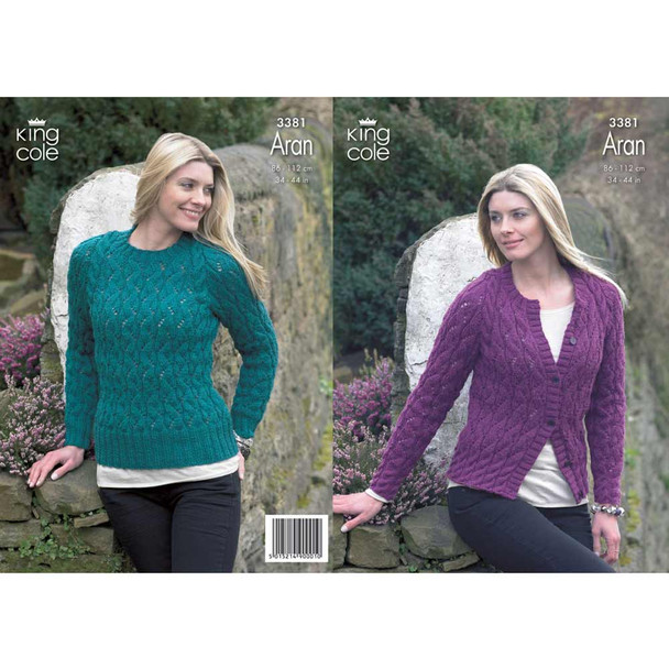 Ladies Cardigan and Sweater Knitting Pattern | King Cole Fashion Aran 3381 | Digital Download - Main image