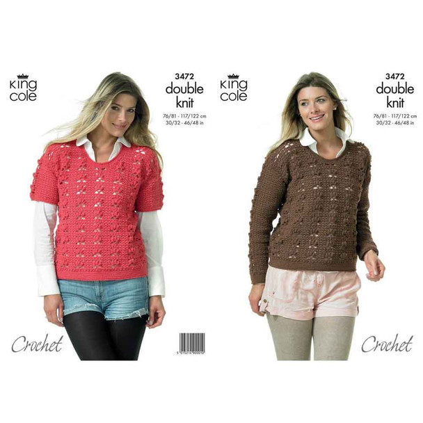 Ladies Sweaters Crochet Pattern | King Cole Merino Blend DK 3472 | Digital Download - Main Image
