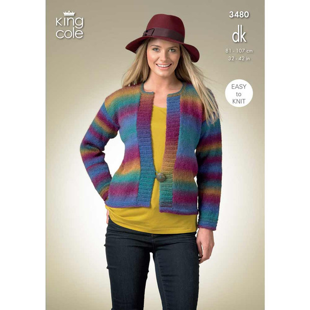 Ladies Cardigan and Waistcoat Knitting Pattern | King Cole Riot DK 3480 | Digital Download - Main image