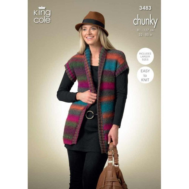Ladies Cardigan and Waistcoat Knitting Pattern | King Cole Riot Chunky 3483 | Digital Download - Main image