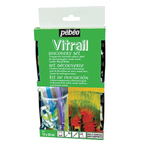 Pebeo Discovery Set of 12 x 20ml Glass Paints | Transparent Painting on Glass Set - Alternative box