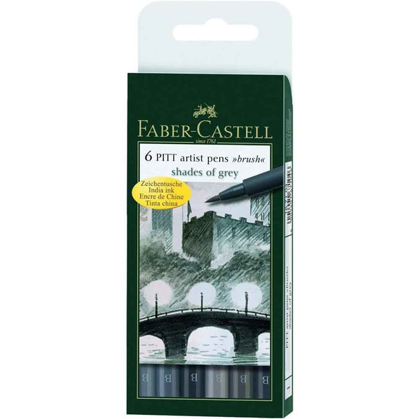 Faber Castell 6 Artist PITT Brush Pens  - Shades of Grey