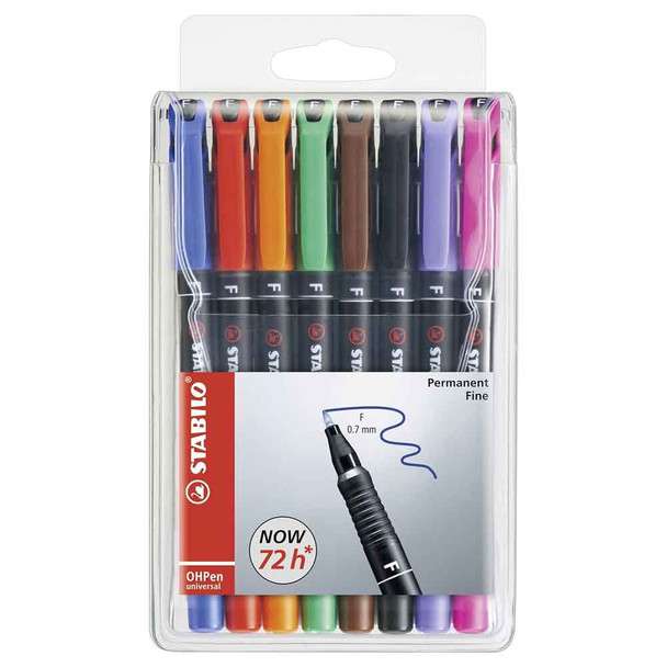 Stabilo Ohp Pen Fineliner Fine Permanent - Wallet of 8 Colours Fine