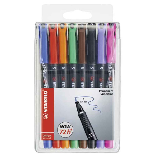 Stabilo Ohp Pen Fineliner Fine Permanent - WALLET OF 8 COLOURS SUPERFINE