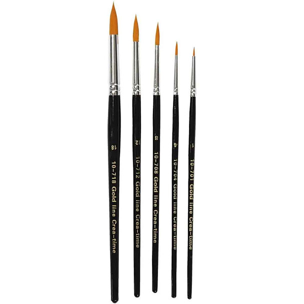 5 Round Paintbrush Pack | 2 - 7mm Brushes | Gold Line