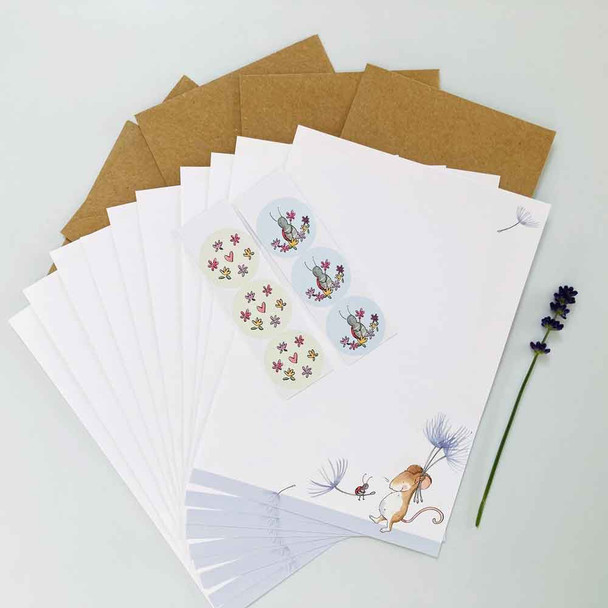 12 Sheets of Writing Paper with 6 Envelopes + 6 Stickers | Mouse and Ladybird