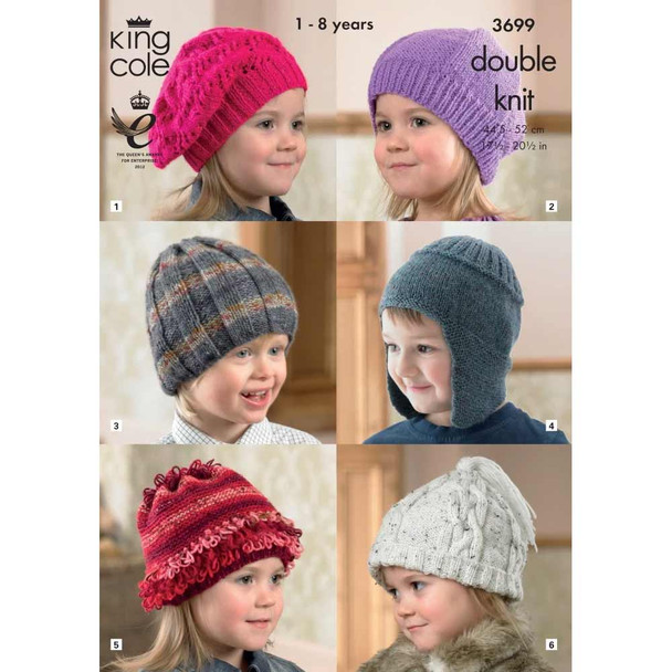 Childrens Hats Knitting Pattern | King Cole Glitz DK 3699 | Digital Download - Main image