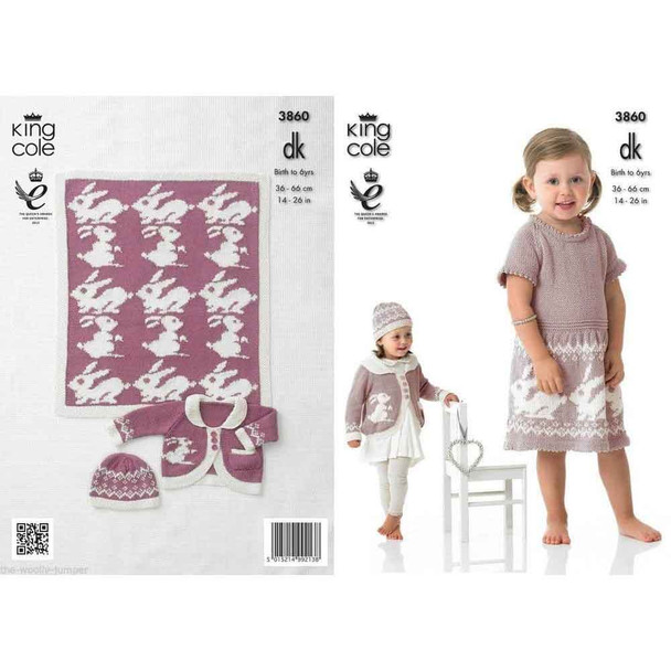 Girls Dress, Cardigan, Hat and Blanket Knitting Pattern | King Cole Bamboo Cotton DK 3860 | Digital Download - Main Image