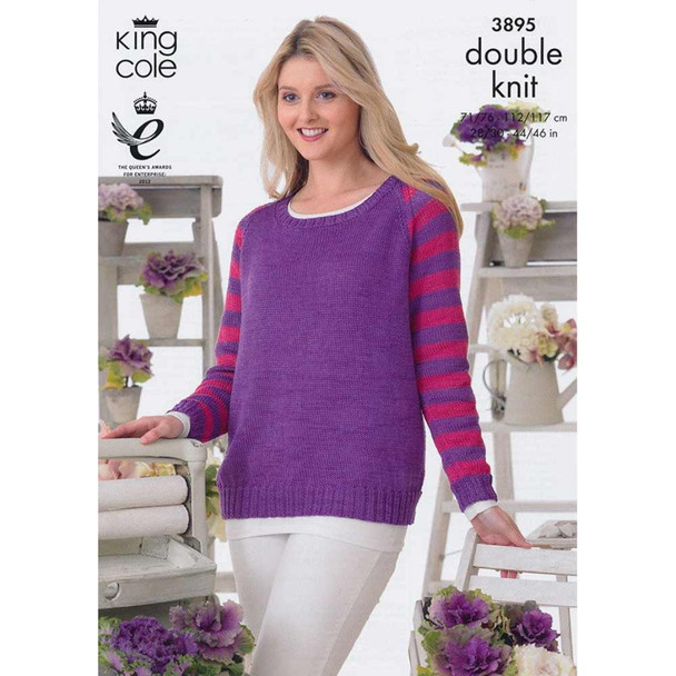 Ladies Sweater Knitting Pattern | King Cole Giza Cotton DK 3895 | Digital Download - Main images