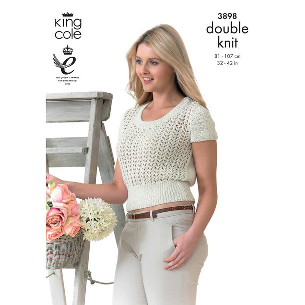 Ladies Tops Knitting Pattern | King Cole Giza Cotton DK 3898 | Digital Download - Main image