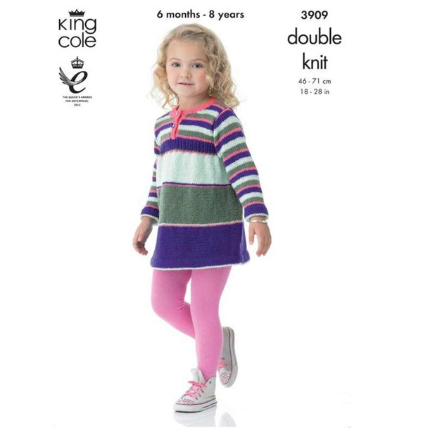 Girls Dress and Cardigans Knitting Pattern | King Cole Big Value DK 3909 | Digital Download - Main image