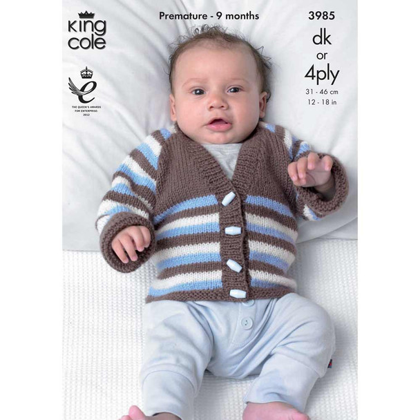 Baby Cardigans Knitting Pattern | King Cole Comfort 4 Ply or DK 3985 | Digital Download - Main image
