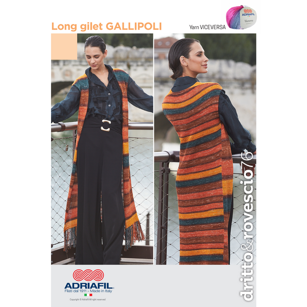 Adriafil Vicaversa 4 Ply Gallipoli Long Gilet Top Knitting Pattern (D&R76) - Main image