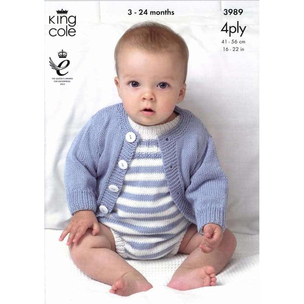 Baby Cardigans and Romper Suits Knitting Pattern | King Cole Bamboo Cotton 4 Ply 3989 | Digital Download - Main image