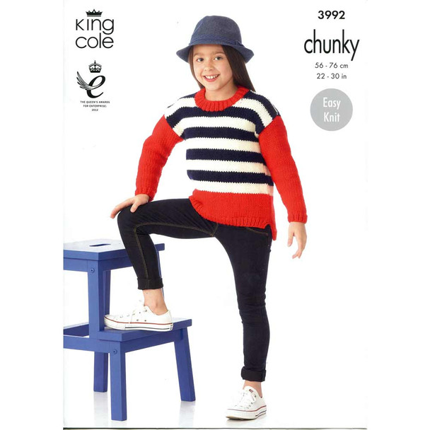 Girls Sweater Knitting Pattern | King Cole Comfort Chunky 3992 | Digital Download - Main image
