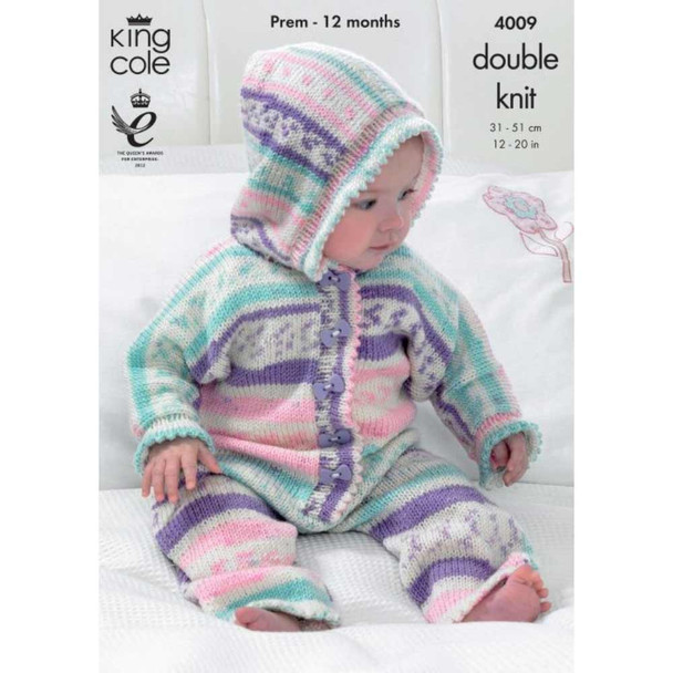 Baby All-in-One, Jacket and Socks Knitting Pattern | King Cole Cherish DK 4009 | Digital Download  - Main image