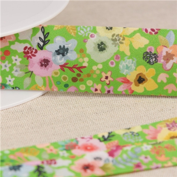 Bias Binding | Polyester | Flowers | 25m x 27mm | Dark Green