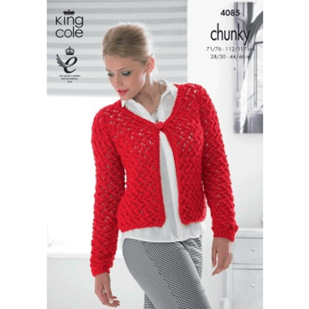 Ladies Cardigan and Sweater Knitting Pattern | King Cole Glitz Chunky 4085 | Digital Download - Main Image