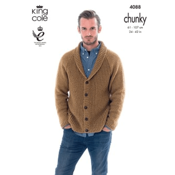 Men and Boys Cardigan and Hoodie Knitting Pattern | King Cole Big Value Chunky 4088 | Digital Download - Main Image