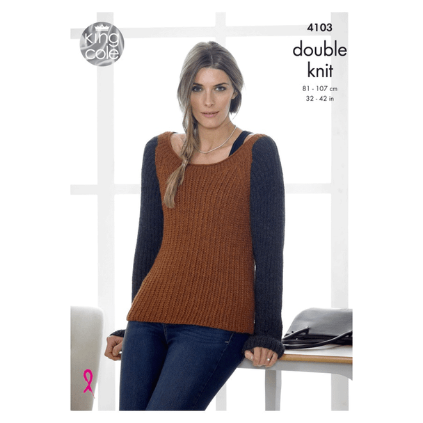 Ladies Sweaters Knitting Pattern | King Cole Baby Alpaca DK 4103 | Digital Download - Main Image