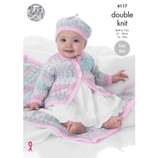 Babies Coat, Beret and Blanket Knitting Pattern | King Cole Splash DK and Big Value Baby DK 4117 | Digital Download - Main Image