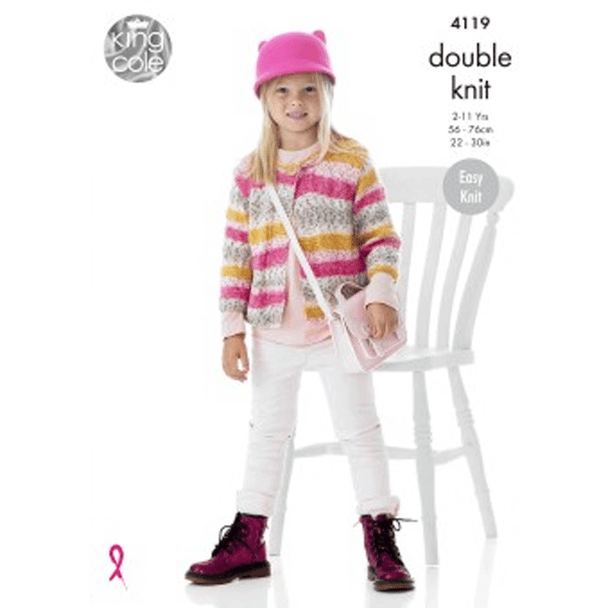 Girls Cardigans Knitting Pattern | King Cole Splash DK 4119 | Digital Download - Main Image