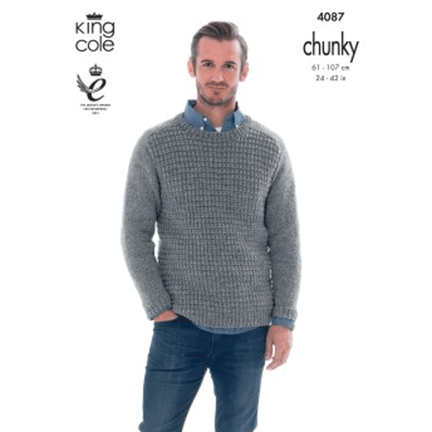 Men and Boys Sweater and Hoodie Knitting Pattern | King Cole Big Value Chunky 4087 | Digital Download - Main Image