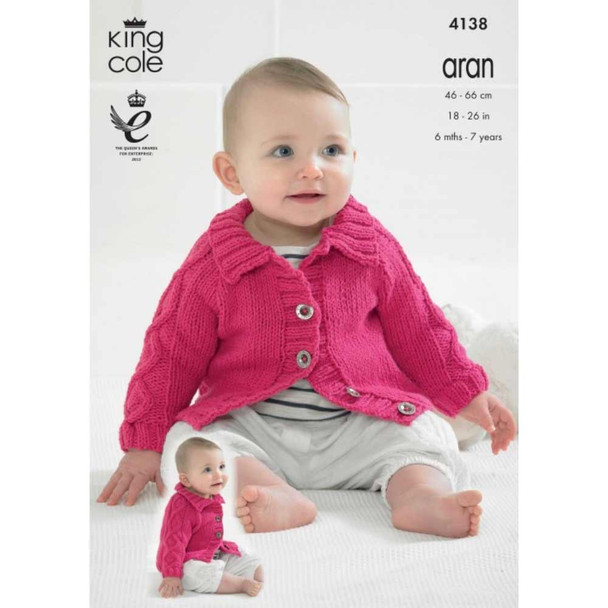 Babies Raglan Cardigans Knitting Pattern | King Cole Big Value Recycled Cotton Aran 4138 | Digital Download - Main image