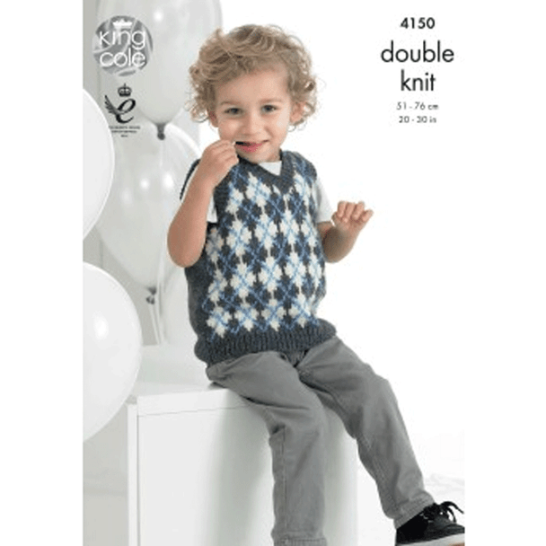 Boys Slipover and Sweater Knitting Pattern | King Cole Comfort DK 4150 | Digital Download - Main Image