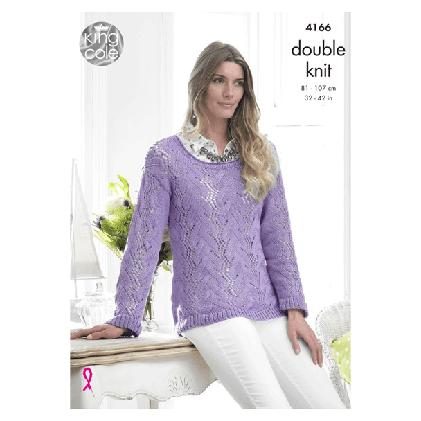 Ladies Sweater and Cardigan Knitting Pattern | King Cole Giza Cotton DK 4166 | Digital Download - Main Image