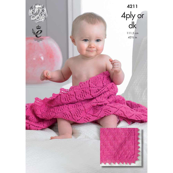 Baby Shawls Knitting Pattern | King Cole 4 Ply and DK 4211 | Digital Download - Main image