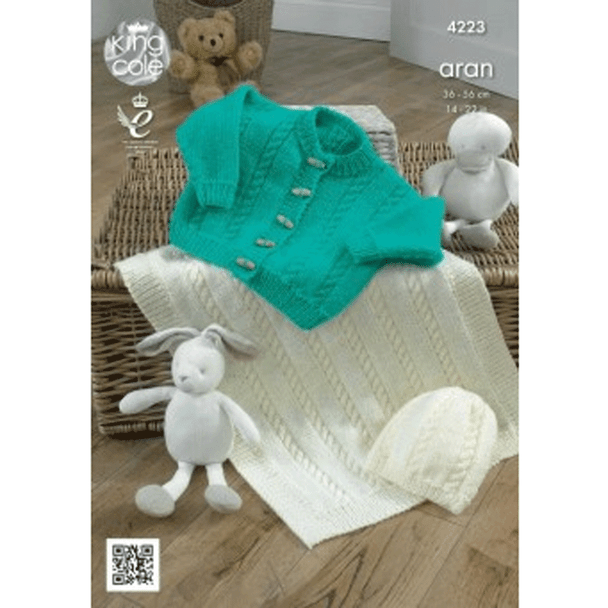 Babies Cardigan, Hat and Blanket Knitting Pattern | King Cole Comfort Aran 4223 | Digital Download - Main Image